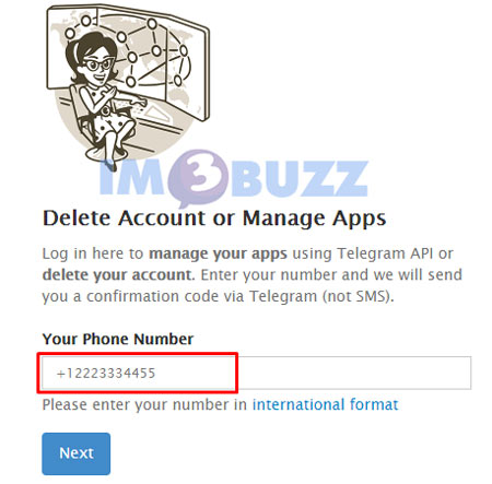 masukan nomor hp untuk hapus akun telegram