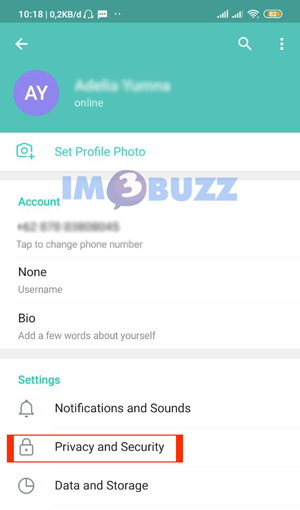klik privacy and security telegram untuk hapus akun telegram