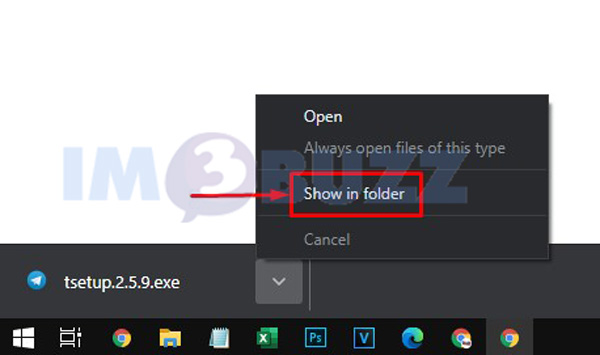 2 klik show in folder untuk membuka hasil Download Telegram Dekstop