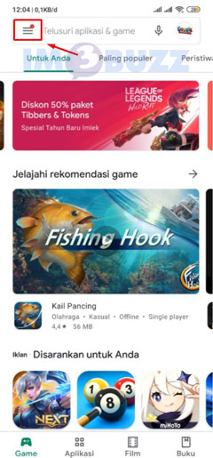 2 tap garis tiga vertikal google playstore