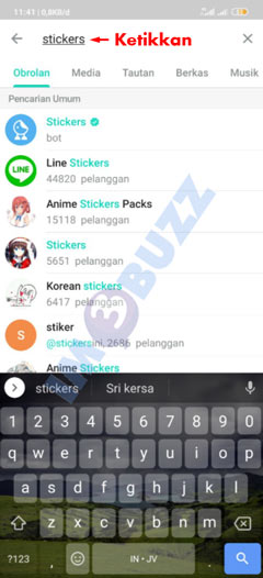 3 ketikkan stickers untuk menemukan bot Stiker Telegram