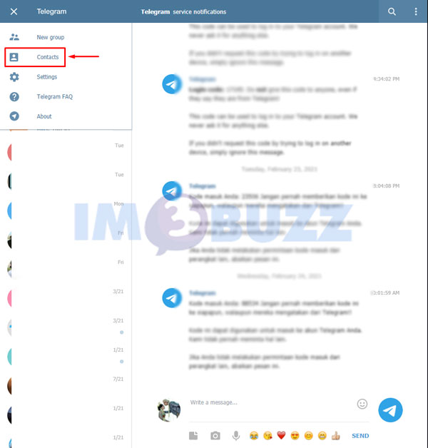 3 pilih menu contacts telegram