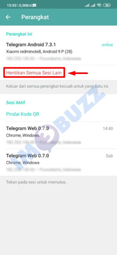 Hentikan semua sesi untuk Logout Telegram