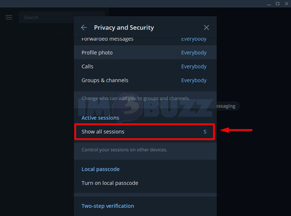 5 klik show all sessions Logout Telegram