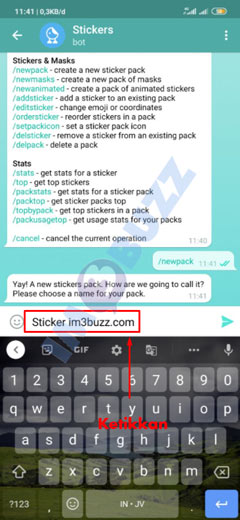 6 masukkan nama stiker telegram yang akan ditambahkan