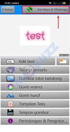 9 ketuk kirimkan ke whatsapp untuk mengirim tulisan berwarna