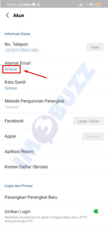 email selesai ditautkan ke LINE