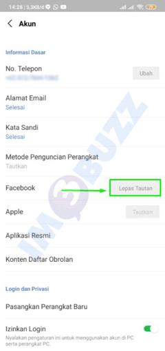 facebook telah berhasil ditautkan dengan LINE