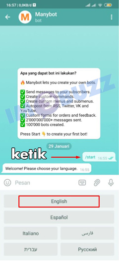 ketik start dan pilih bahasa