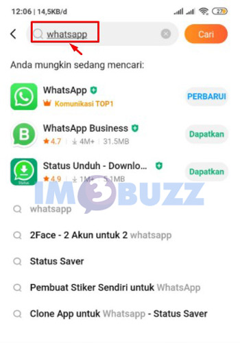 ketikkan whatsapp pada setelan pembaruan 1