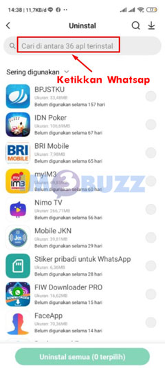 ketikkan whatsapp untuk uninstall