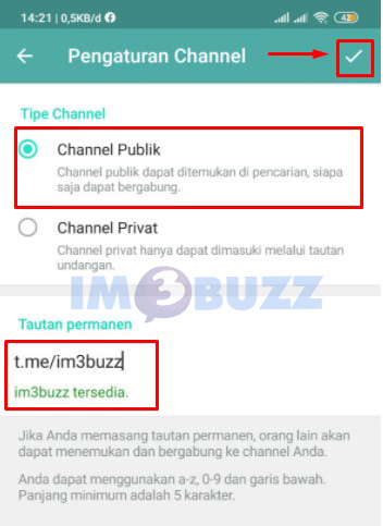 klik centang set publik dan tautan