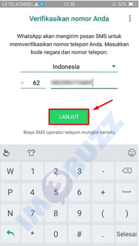 klik lanjut nomor telepon