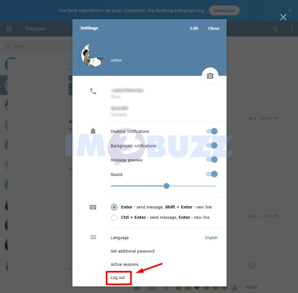 klik logout telegram web