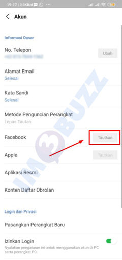 klik tautkan facebook dengan LINE