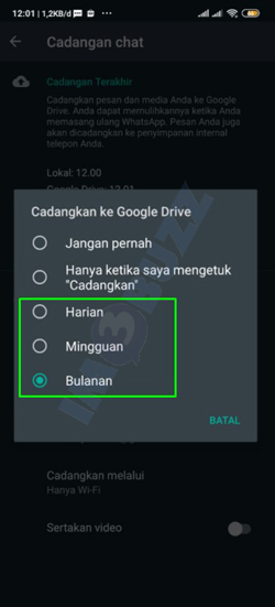 pilih jadwal backup whatsapp android