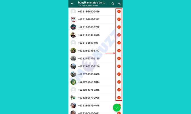 pilih kontak untuk privasi status whatsapp