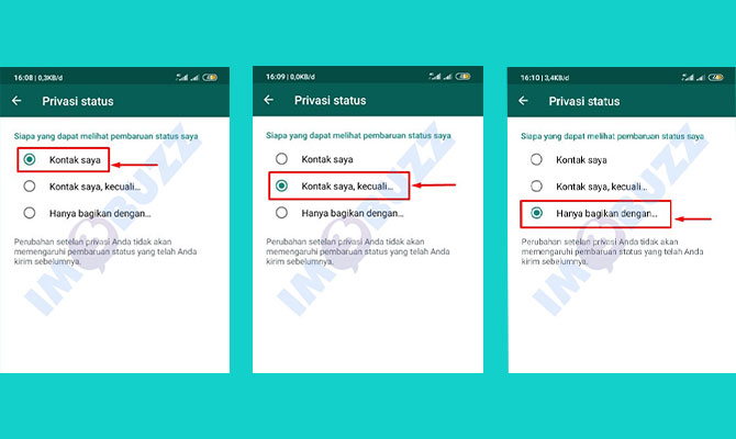 pilih opsi pengaturan privasi status