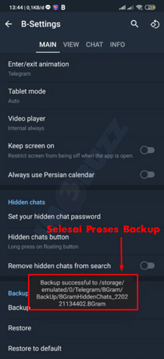 selesai backup chat telegram menggunkan bgram