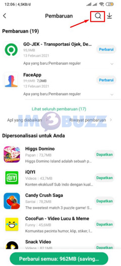 tap ikon pencarian pembaruan