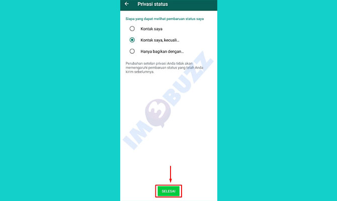 tap selesai mengatur privasi status whatsapp