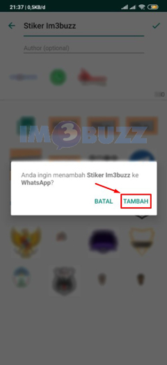 tap tambah Stiker pribadi Whatsapp