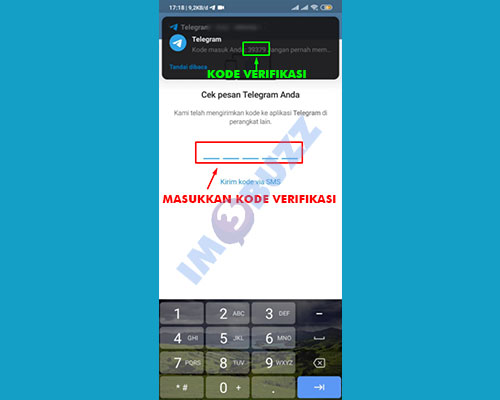 10. masukkan kode verifikasi yang dikirim ke Telegram