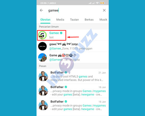 4. pilih hasil pencarian game di Telegram