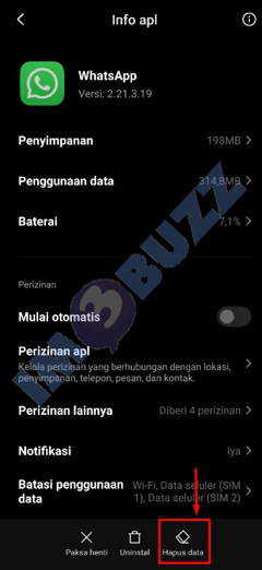 hapus data untuk menonaktifkan whatsapp sementara