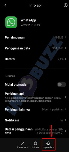 hapus data untuk restore chat