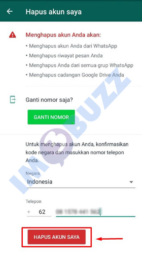 ketuk hapus akun Whatsapp saya