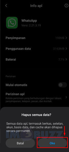 ketuk ok hapus semua data untuk restore chat