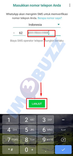 masukkan nomor telepon dan tap lanjut
