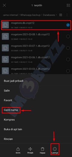 pilih file ketuk lainya ganti nama untuk restore chat