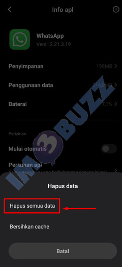 pilih hapus semua data untuk menonaktifkan whatsapp sementara