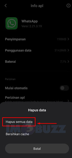 pilih hapus semua data untuk restore chat