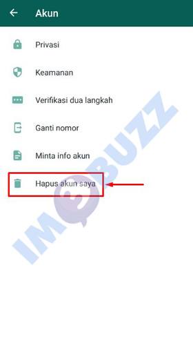 pilih menu hapus akun Whatsapp