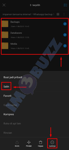 pilih semua folder baru ketuk lainnya dan salin