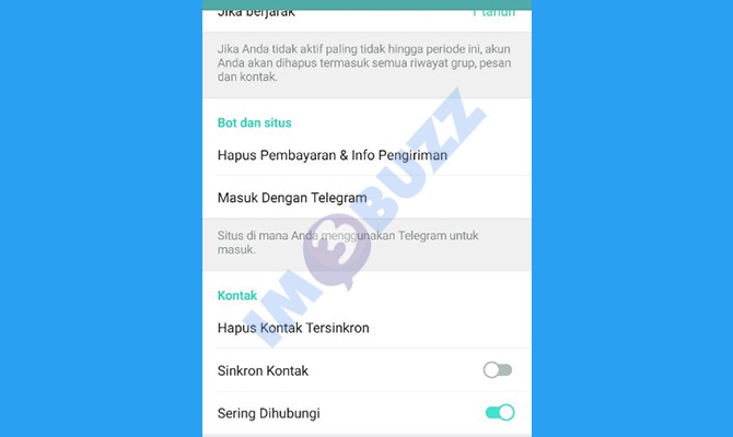 17. selesai mengatur Telegram agar tidak tersambung dengan kontak HP