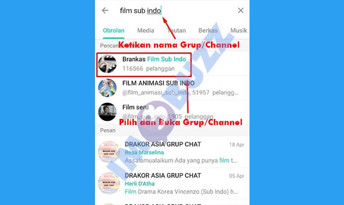 2. buka grup atau channel telegram