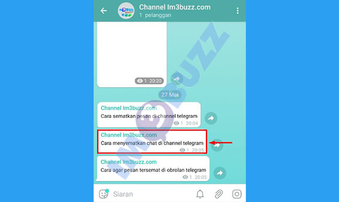 3. cari pesan di channel untuk disematkan