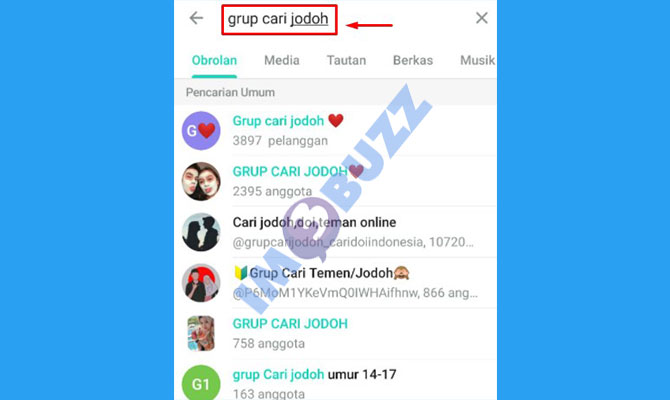 3. ketik nama grup Telegram cari jodoh