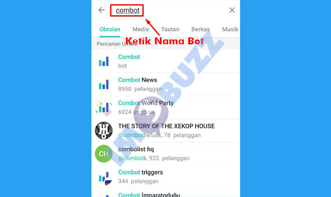 3. ketikan nama bot telegram