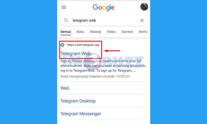 3. kunjungi situs telegram di hp