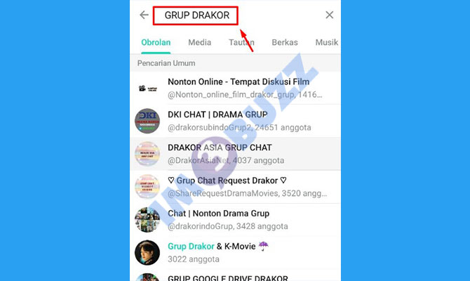 3. tulis nama grup telegram drakor