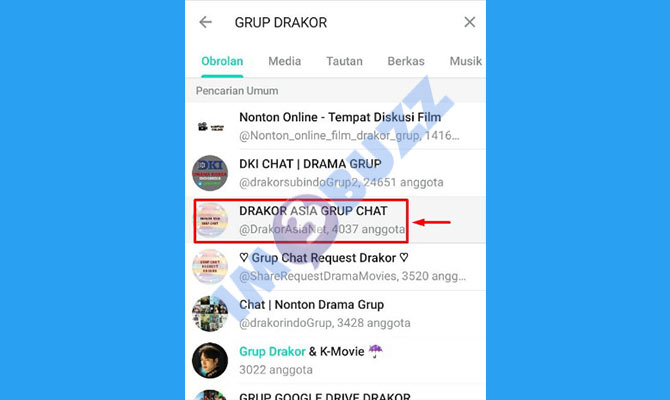 4. pilih grup telegram drakor 1