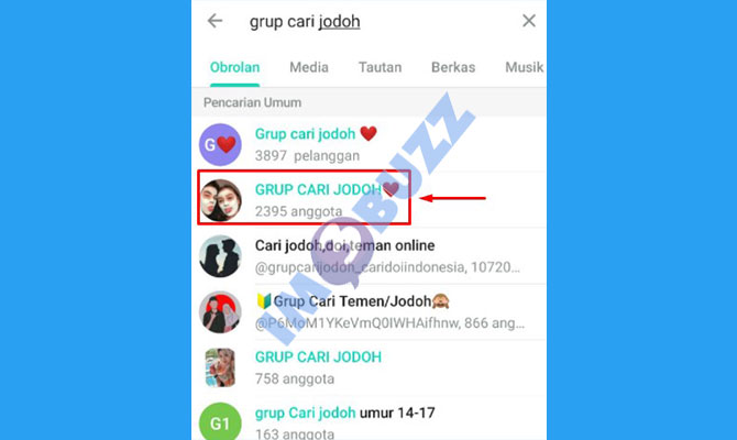 4. pilih grup Telegram cari jodoh