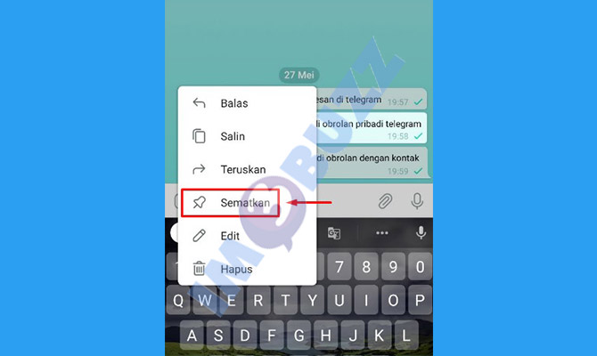 4. pilih sematkan pesan di obrolan pribadi telegram