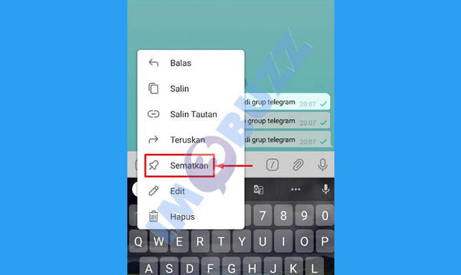 4. pilih sematkan pesan di telegram