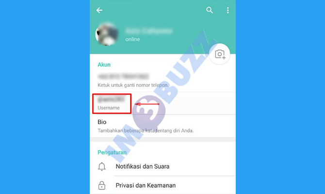 4. tap userame untuk copy link telegram sendiri